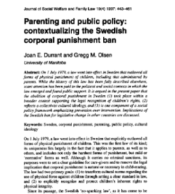 Parenting and public polic; contextualising the Swedish corporal punishment ban